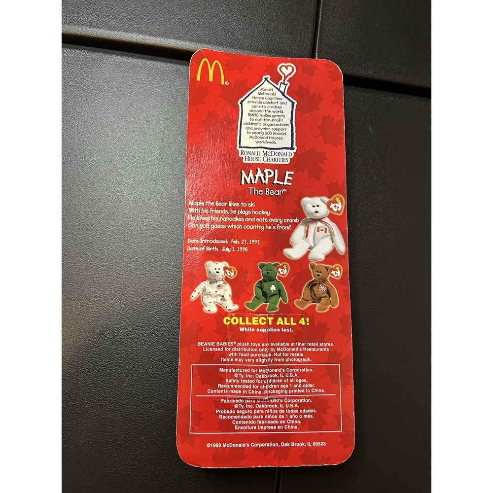 Maple The Bear- TY Beanie Babies McDonalds 1999 With Rare 1993 Tag Error - Picture 2 of 7